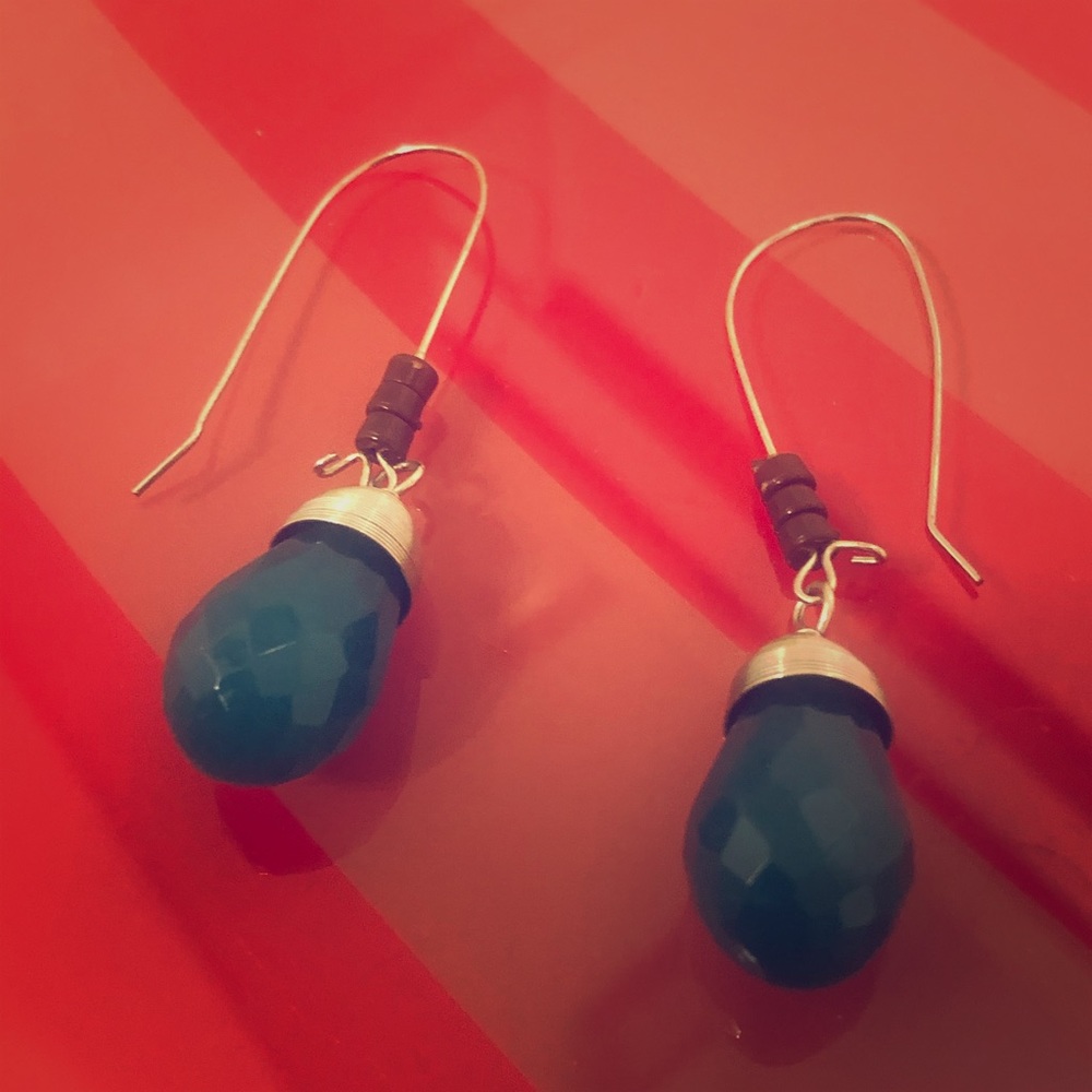 Teal and brown drop earrings